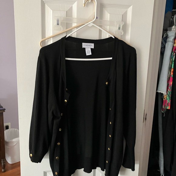Carmen Vintage Black Cardigan Gold Button Snap Accent - Picture 1 of 1
